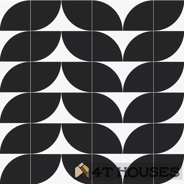 Gạch bông trang trí gb003dt - 1/4 hình tròn đen trắng