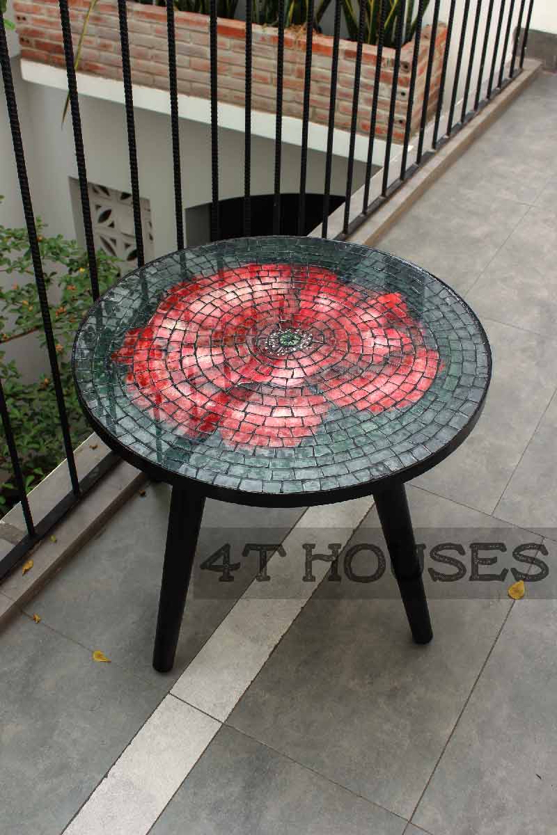 Bàn trà mosaic bông hoa đỏ MT0013 4T Houses