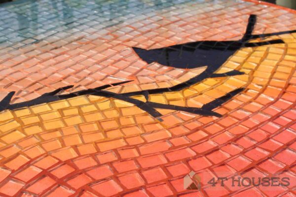 Bàn trà mosaic kính đôi chim và hoàng hôn MT0017