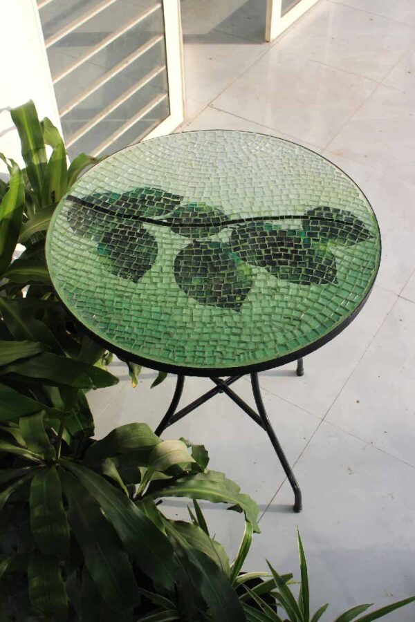 Bàn trà tròn kính mosaic MT0026A xanh lá