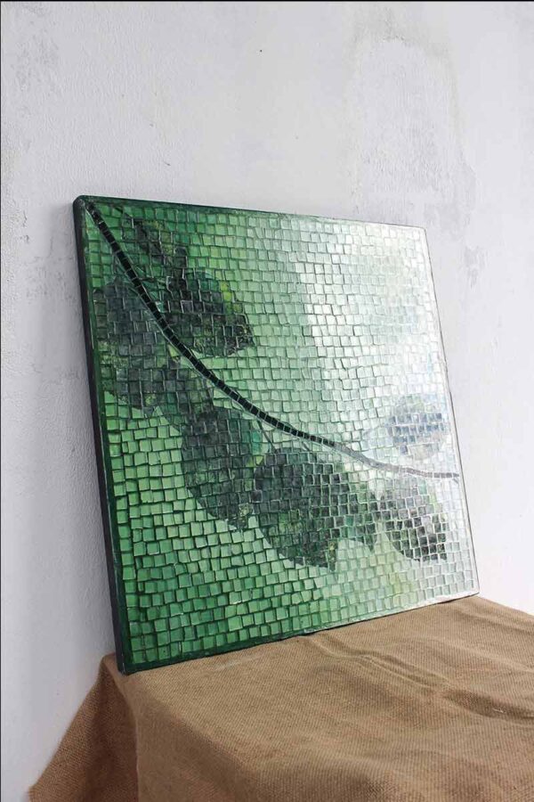 Bàn trà vuông kính mosaic MT0029A xanh lá