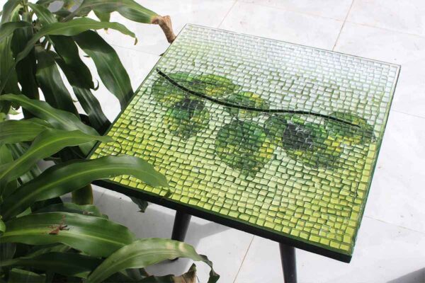 Bàn trà vuông kính mosaic MT0030B xanh lá mạ