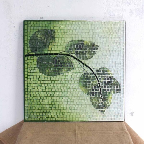 Bàn trà vuông kính mosaic MT0031B xanh lá mạ