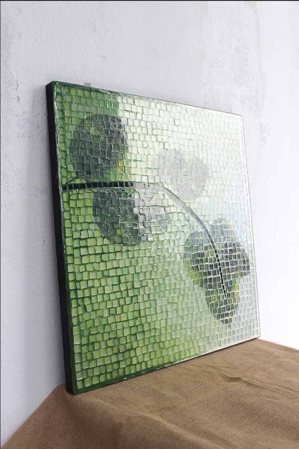 Bàn trà vuông kính mosaic MT0031B xanh lá mạ