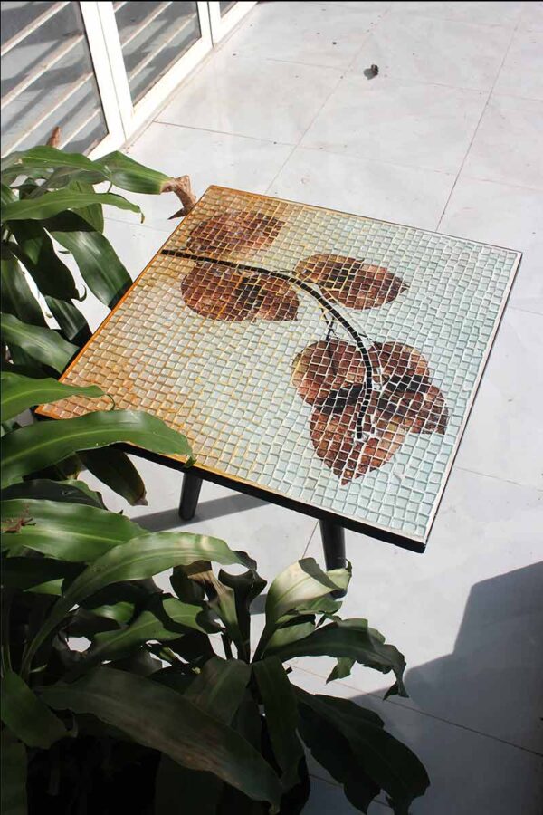 Bàn trà vuông kính mosaic MT0031C cam nâu