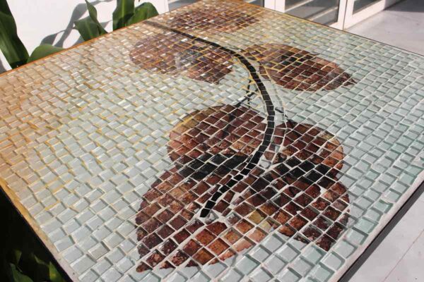 Bàn trà vuông kính mosaic MT0031C cam nâu