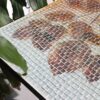 Bàn trà vuông kính mosaic MT0032C cam nâu
