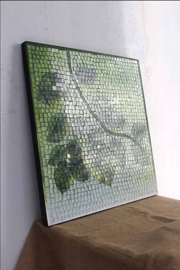 Bàn trà vuông kính mosaic MT0032B xanh lá mạ