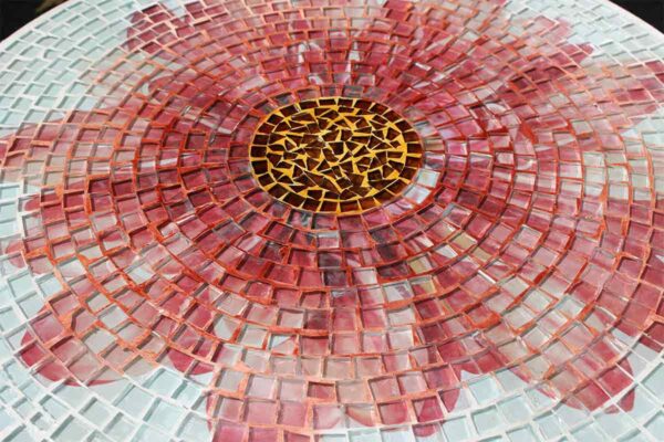 Bàn tròn kính mosaic MT0033B đỏ cam