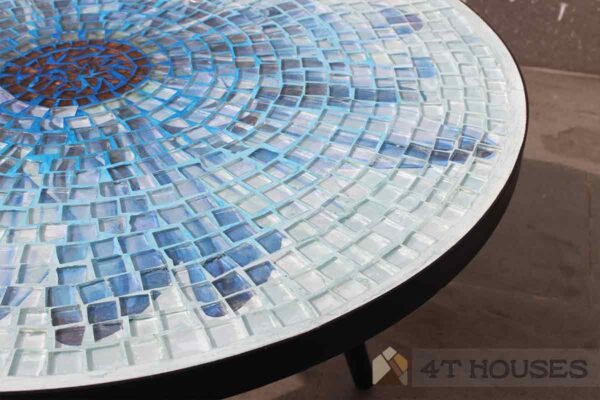 Bàn tròn kính mosaic MT0033E xanh dương