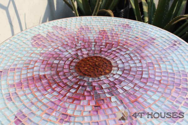 Bàn tròn kính mosaic MT0033G hồng tím