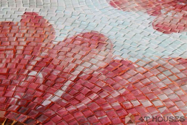 Bàn vuông kính mosaic MT0034B đỏ cam