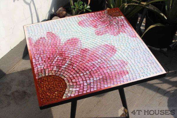 Bàn vuông kính mosaic MT0034H hồng