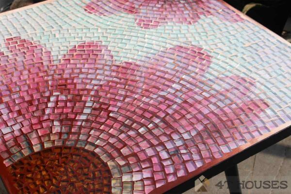 Bàn vuông kính mosaic MT0034H hồng