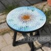 Bộ bàn tròn mosaic kính MT0039 hoa trắng xanh D80cm