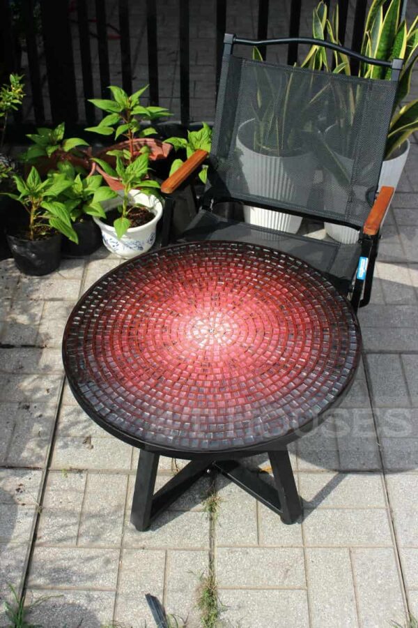 Bàn tròn mosaic kính MT0037D đỏ