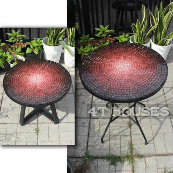 Bàn tròn mosaic kính MT0037D đỏ